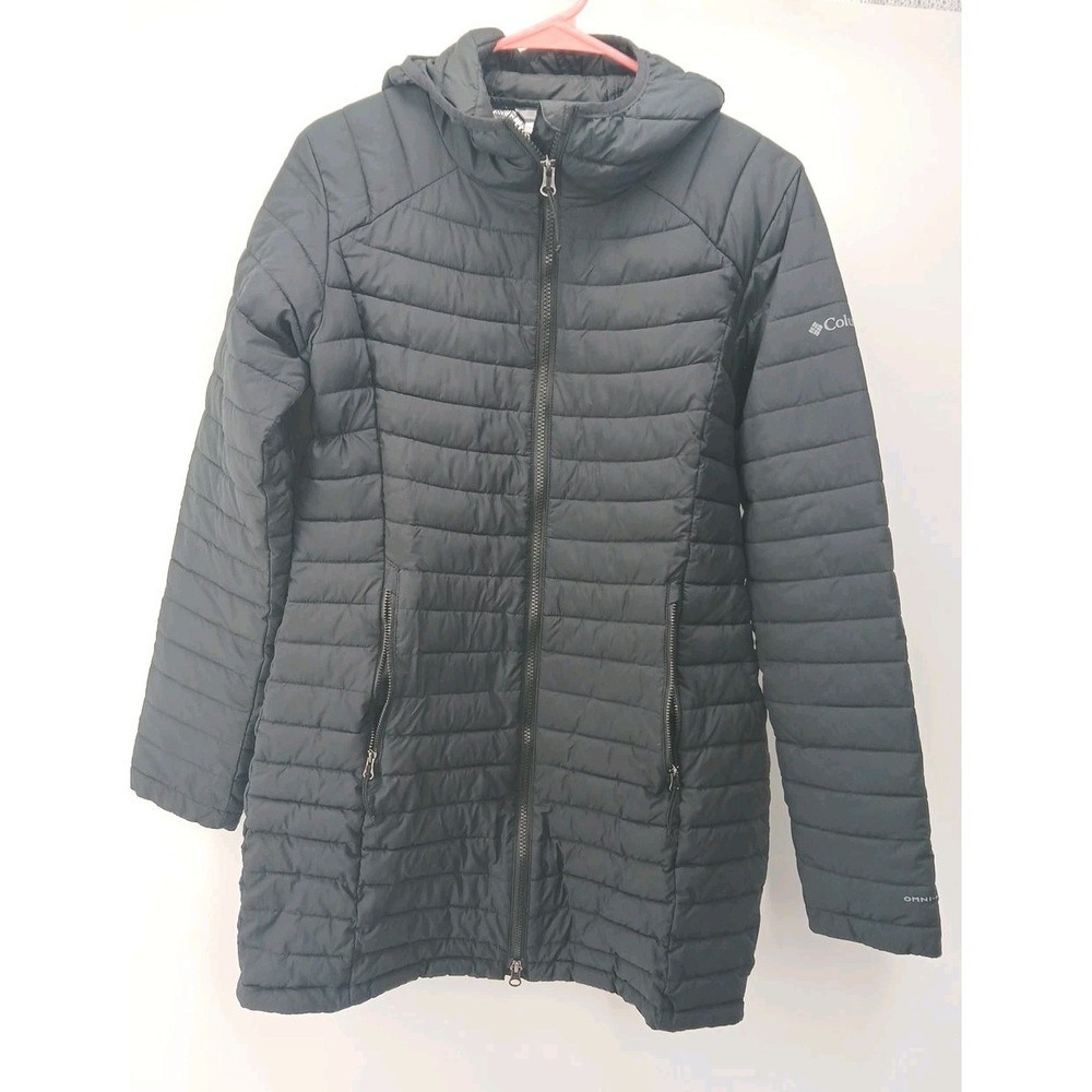 Columbia M Black Omni-Heat Infinity Long Puffer Hooded Polyester Coat